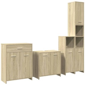 3325044 vidaXL Set mobilier de baie, 4 piese, stejar sonoma, lemn prelucrat