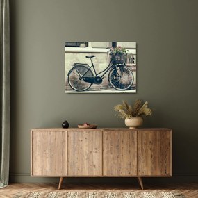 Tablou pe sticlă - Bicicleta de epocă cu flori (70x50 cm)