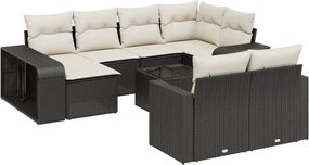 vidaXL Set canapele de grădină cu perne, 11 piese, negru, poliratan