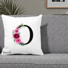 Cadou Personalizat - Perna Personalizata Monograma Florala Litera O, 40x40 cm, Alba Mata, Husa Detasabila, Perna Inclusa, BEKZ®