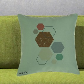 Perna Decorativa Geometric Hexagoane Multicolor, 40x40 cm, Verde, Husa Detasabila, Perna Inclusa, BEKZ®