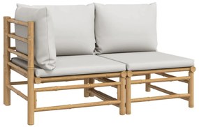 362276 vidaXL Set mobilier de grădină cu perne gri deschis, 2 piese, bambus