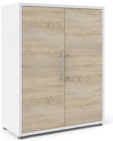 Dulap Modulo 89 x 40 x 113 cm, uși din lemn, alb / stejar sonoma