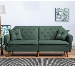 Canapea Extensibila 3 Locuri, Lemn Solid, Terra, Verde