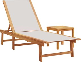 vidaXL Șezlong, gri, cu masă, lemn masiv acacia și textilenă