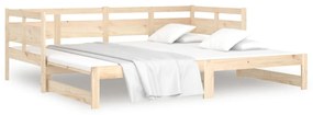 Pat de zi extensibil, 2x(80x200) cm, lemn masiv de pin Maro, 80 x 200 cm
