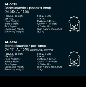 Stalp exterior lumina piedestrala design clasic in stil Empire din fier forjat, inaltime 114cm, AL 6625
