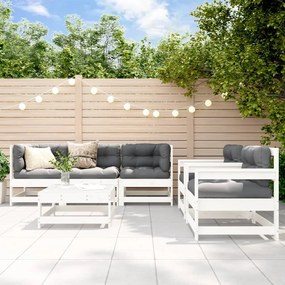 3185816 vidaXL Set mobilier relaxare grădină&perne 6 piese alb lemn masiv pin