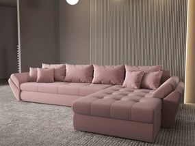 Colțar extensibil dumonde cu ladă de depozitare si sezut confortabil din spuma high-density, Loana XL Royal Roz II 335x185 cm