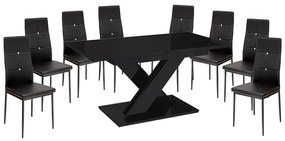 Set de sufragerie pentru 8 persoane Maasix BKG High Gloss negru cu scaune negru Elvira