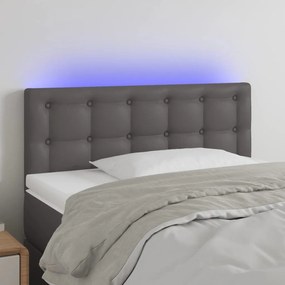 3121694 vidaXL Tăblie de pat cu LED, gri, 90x5x78/88 cm, piele ecologică