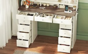 SEA909 - Set Masa toaleta 110 cm, cu 11 sertare, cosmetica machiaj, oglinda cu LED, masuta vanity, cu Prize si USB - Alb