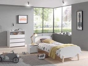 Set Mobilier Kiddy pentru Camera Copii – Pat 90x200 cm, Noptieră și Comodă – Alb – Vipack