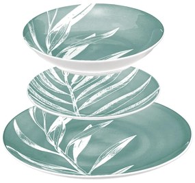 Set vesela din portelan, pentru 6 persoane, motiv frunze, 18 bucati