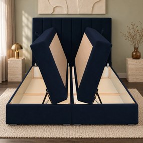 Pat boxspring din catifea Novella cu ladă 180×200 cm, bleumarin