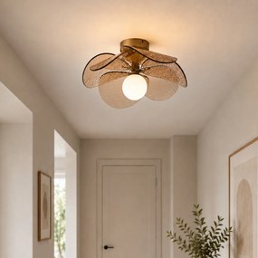 Plafonieră de design bronz închis cu sticlă striată de culoarea chihlimbarului - Kemner