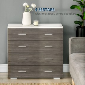 HOMCOM Comodă Modernă cu 4 Sertare, Manere din Aluminiu, Structură din Lemn, 76x35x72 cm, Alb și Gri | Aosom Romania