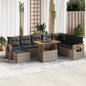 vidaXL Set canapele grădină cu perne 9 piese gri poliratan/lemn acacia