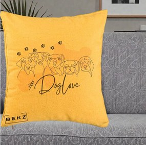 Perna Personalizata Dog Love Linie Minimalista, 40x40 cm, Galben, Husa Detasabila, Perna Inclusa, BEKZ®
