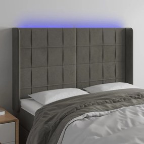 3124097 vidaXL Tăblie de pat cu LED, gri închis, 147x16x118/128 cm, catifea