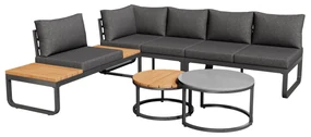 Set de mobilier de grădină pentru 4-5 locuri, 2 mese de cafea integrate, perne de șezut și perne confortabile, Gri