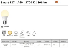 Bec Smart E27 A60 7,5W 2700K 806Lm White