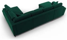 Colțar verde extensibil, cu spațiu de depozitare cu tapițerie din catifea (cu colț pe partea dreaptă-în formă de "U") Kyoto – Cosmopolitan Design