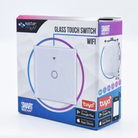 Intrerupator simplu smart, sticla securizata alba, control Tuya, Masterled