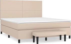 vidaXL Pat box spring cu saltea, cappuccino, 160x200cm piele ecologică