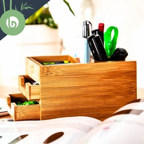 Organizator birou, cu 2 sertare extensibile, 15 × 9,5 × 12,5 cm, 100% bambus