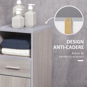 KLEANKIN Mobilier pentru baie inaltat din MDF, 30x32x87cm, Gri si Lemn