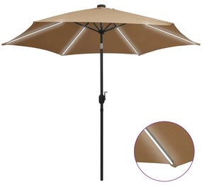 vidaXL Umbrelă de soare, led-uri și stâlp aluminiu, gri taupe, 300 cm