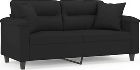 vidaXL Canapea cu 2 locuri, cu perne, negru, 140 cm, microfibră