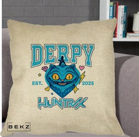 Perna Personalizata K-pop HUNTRX Derpy Pisica Albastra, 40x40 cm, Crem, Husa Detasabila, Perna Inclusa, BEKZ®