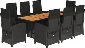 vidaXL Set mobilier de grădină cu perne, 9 piese, negru, poliratan