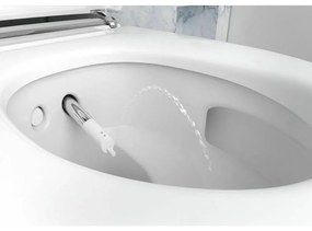 Set vas wc cu functie de bideu rimless suspendat cu capac soft close, ornament crom, Geberit AquaClean Mera Comfort