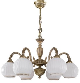 Candelabru cu 6 brate clasic design italian din alama, sticla 9200 RA-L. 9200/6