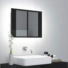 804962 vidaXL Dulap de baie oglindă/LED, negru extralucios, 60x12x45 cm
