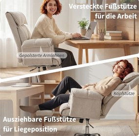 HOMCOM Scaun birou rabatabil reglabil pe înălțime cu cotiere suport picioare spătar înalt 75 x 77 x 110-118 cm Gri | Aosom Romania