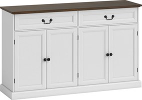 HOMCOM Bufet pentru living, corp de depozitare cu 4 uși, 2 sertare silențioase, rafturi reglabile, 140x40x85cm, alb și maro | Aosom Romania