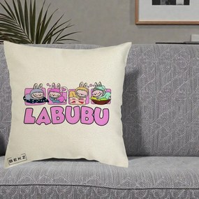 Perna Personalizata Labubu Sleeping Quad, 40x40 cm, Ecru, Husa Detasabila, Perna Inclusa, BEKZ®