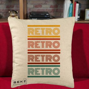 Perna Decorativa RETRO Text Multicolor, 40x40 cm, Bej, Husa Detasabila, Perna Inclusa, BEKZ®