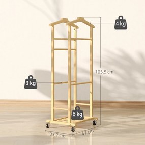 HOMCOM Suport de haine 4 în 1 pe roți din lemn de bambus, 47x33.7x105.5 cm | Aosom Romania