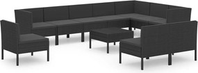 vidaXL Set mobilier de grădină cu perne, 11 piese, negru, poliratan
