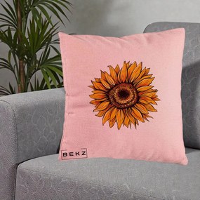 Perna Decorativa Floarea Soarelui Vibranta, 40x40 cm, Roz, Husa Detasabila, Perna Inclusa, BEKZ®