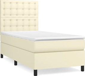 vidaXL Pat box spring cu saltea, crem, 100x200 cm, piele ecologică