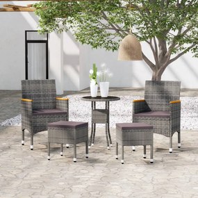 vidaXL Set mobilier de grădină, 5 piese, gri, poliratan