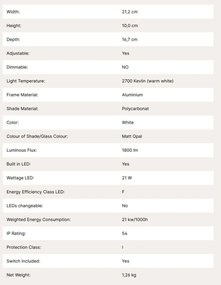 Aplica LED reglabila de exterior cu senzor de miscare IP54 GINGE alba