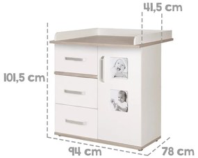 Comodă de copii albă înaltă cu aspect de lemn de ulm cu masă de schimbat 94x102 cm Moritz – Roba