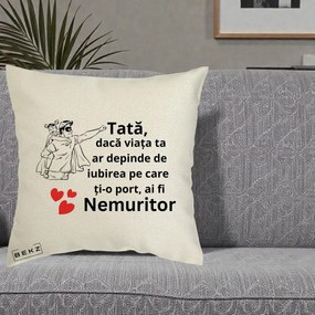 Cadou pentru Tata - Perna Personalizata Tata Nemuritor Supererou cu Masca, 40x40 cm, Ecru, Husa Detasabila, Perna Inclusa, BEKZ®